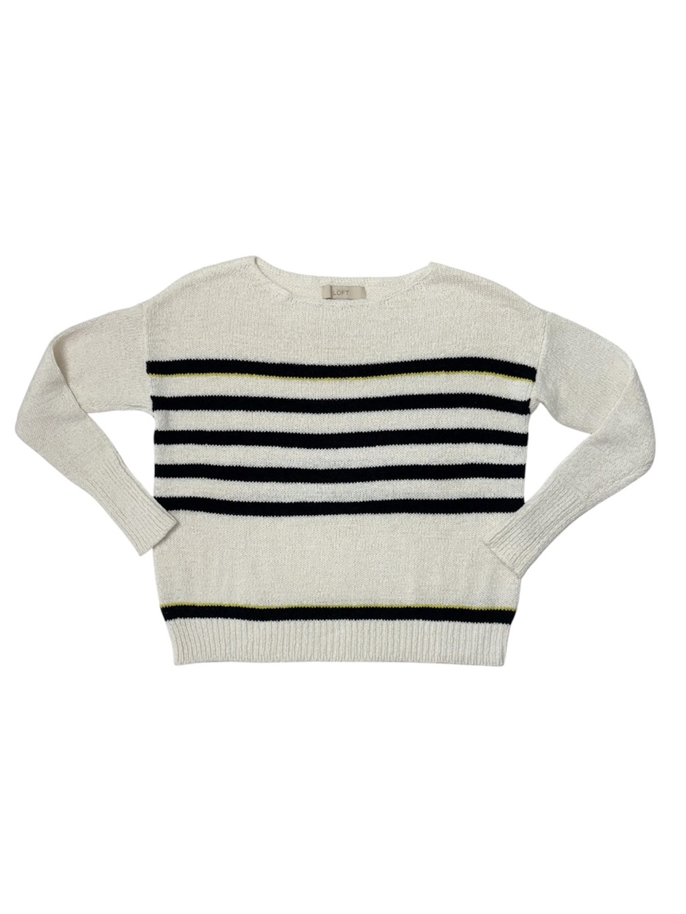 Ann Taylor Loft Off-White Black Nautical Striped Knit Sweater Sz S